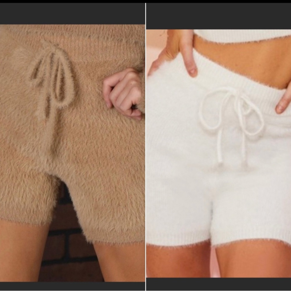 Cozy Women's Knit Shorts - Tan and White